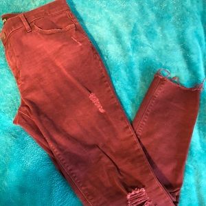 Burgundy ripped Jeans
